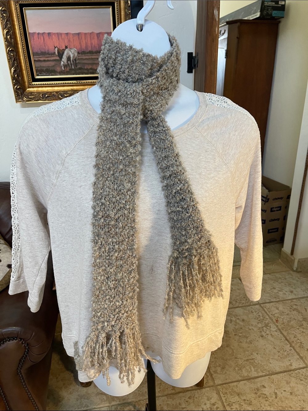 Cozy Textured Knit Scarf in Taupe 75 x 3.
